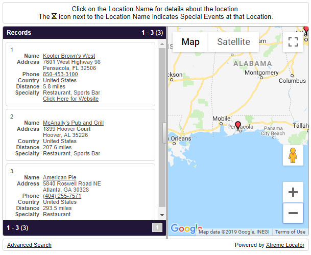Xtreme Locator dealer locator - store locator sample results